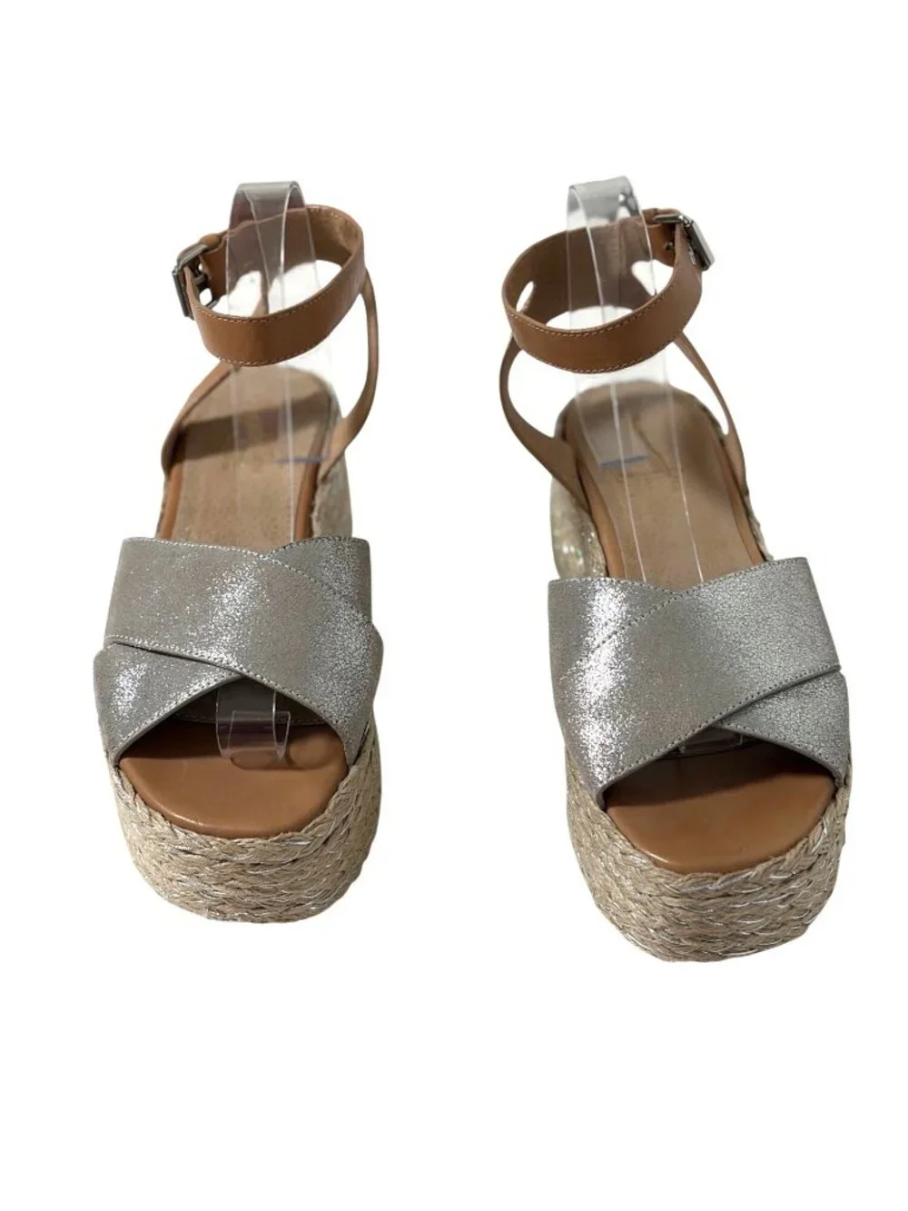 Seychelles Womens Size 10 Platform Silver Sandals Espadrille Buckle Leather Uppe